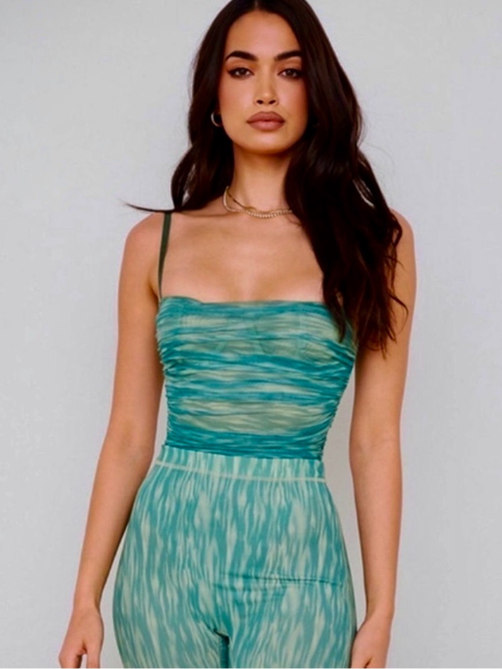 House of CB London - Green Ruched Mesh Bodysuit - S